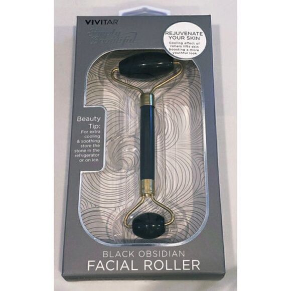 Black Obsidian Double-sided Facial Roller Massager by Vivitar NEW WITH BOX - Picture 3 of 5